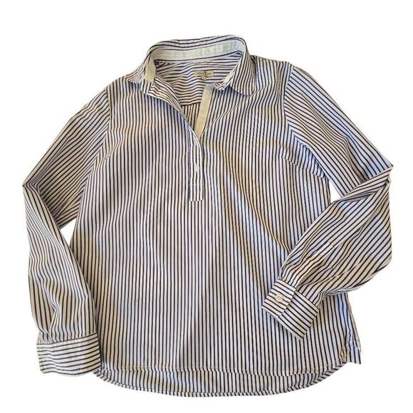 Cortland Park Womens Striped 1/4 Button Long Sleeve Shirt Blue White Size Medium - Picture 3 of 11